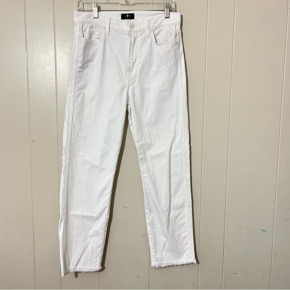 7 For All Mankind High Waist Cropped Straight White Jeans Size 29